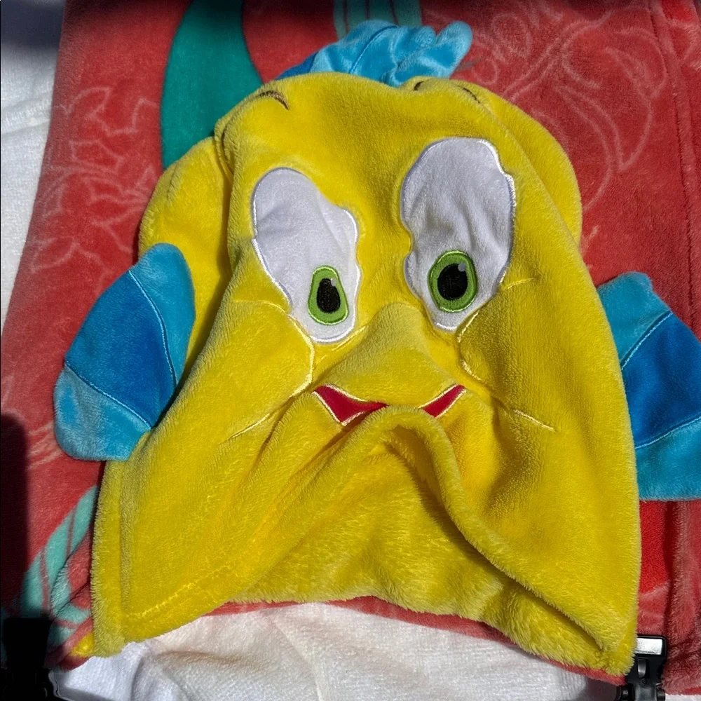 Disney Parks Little Mermaid Red Teal Hooded blanket with flounder Hood